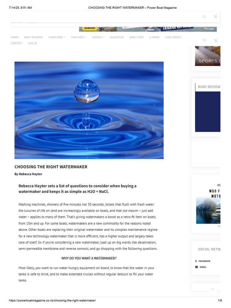 CHOOSING THE RIGHT WATERMAKER - Power Boat Magazine | PDF | Water ...