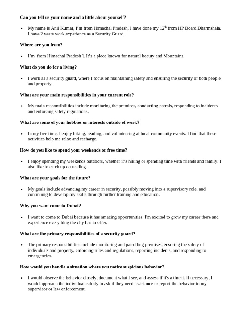 Security Guard Interview Insights | PDF