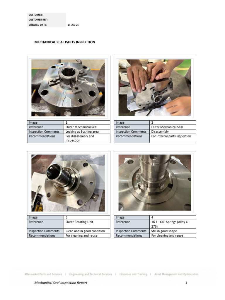 Mechanical Seal Inspection Findings | PDF | Leak | Mechanical Engineering