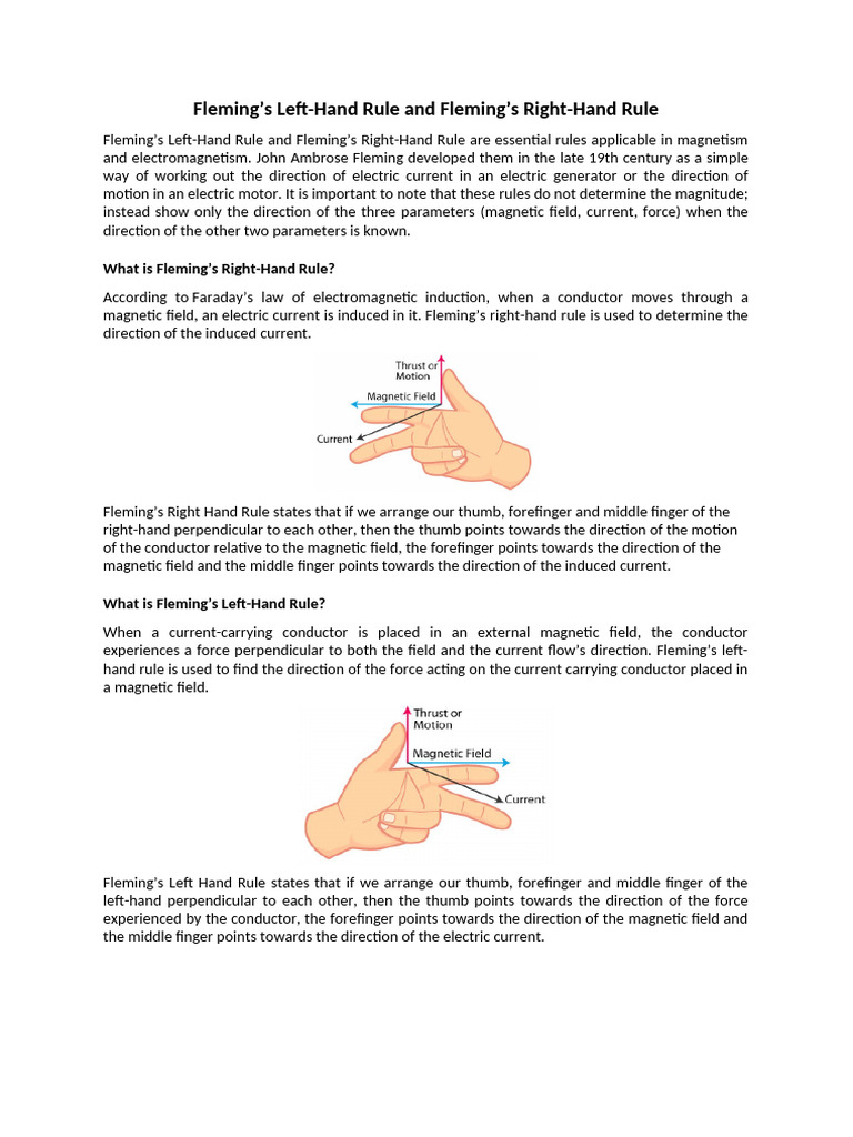 Fleming's Left and Right Hand Rules | PDF | Electricity | Physical ...