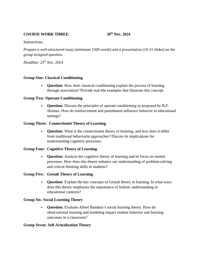 Learning Theories Essay Assignments | PDF | Learning | Learning Theory ...