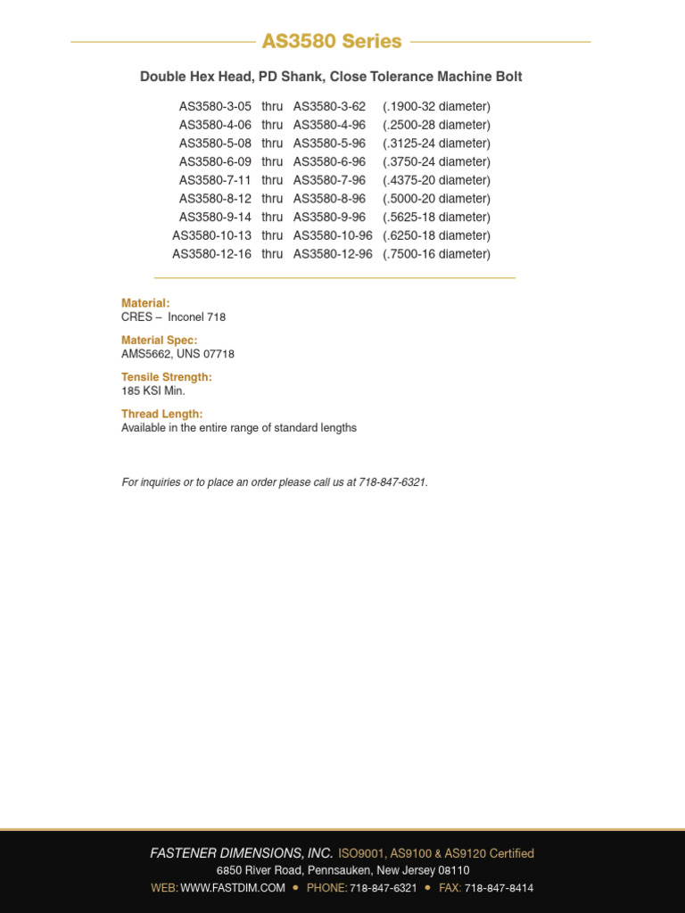 AS3580 Series Fastener Specifications | PDF
