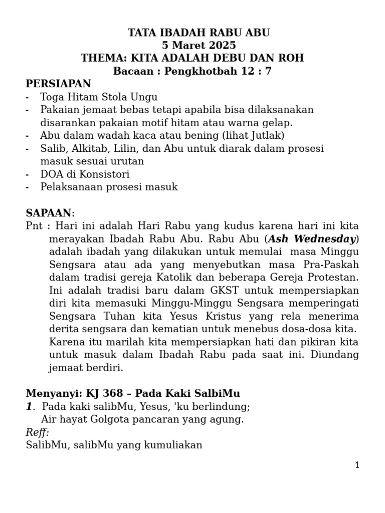 Ibadah Rabu Abu: Debu dan Roh | PDF
