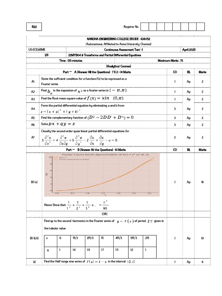 ECE & BME Continuous Assessment Test | PDF | Ordinary Differential ...