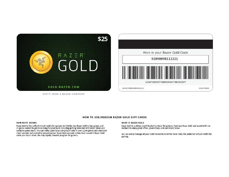 $25 Razer Gold Game Card | PDF