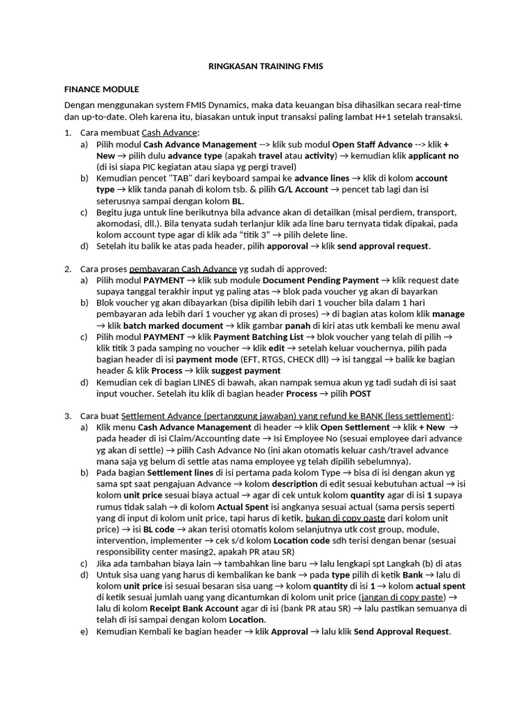 Panduan Training FMIS Finance Module | PDF