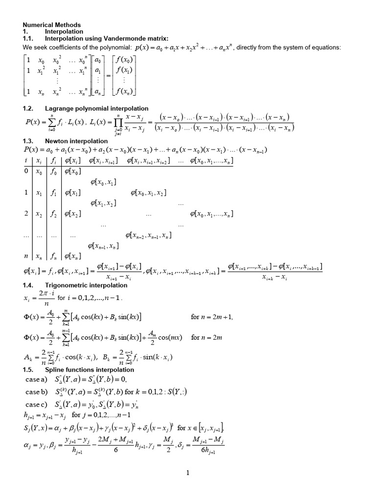 Numerical Methods for Interpolation and Approximation | PDF ...