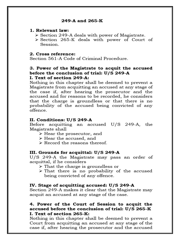 Acquittal Powers: Sections 249-A & 265-K | PDF | Acquittal | Public Law