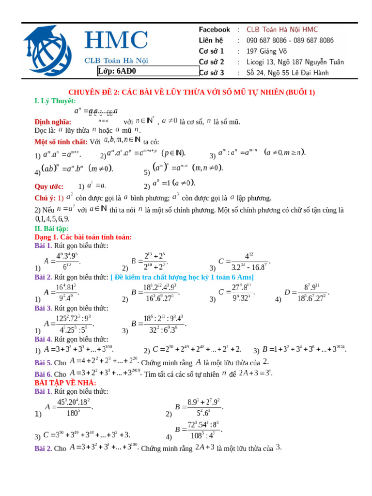 Buoi 2 Chuyen de Luy Thua Vo So Mu Tu Nhien (Buoi 1) | PDF