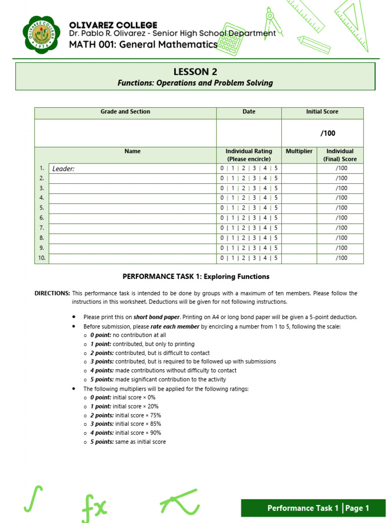Performance Task: Functions Evaluation | PDF | Multiplication | Fahrenheit