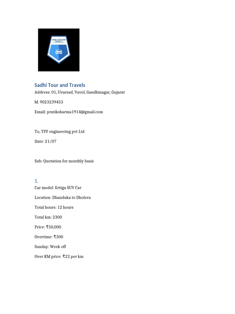 Sadhi Tour and Travels | PDF