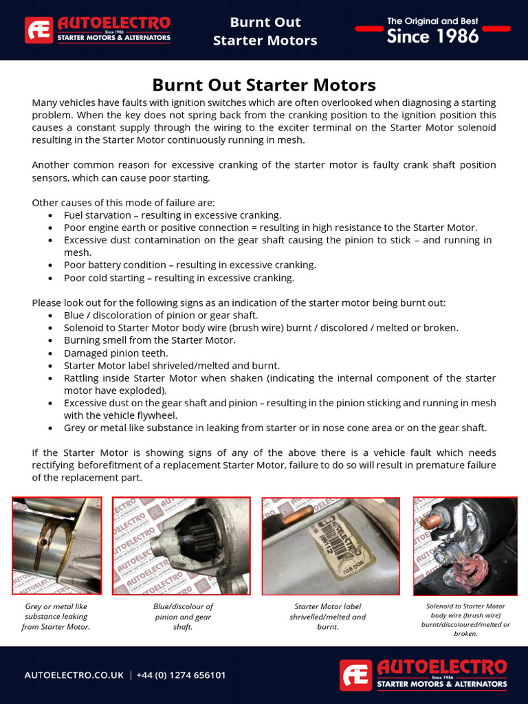 Diagnosing Burnt Out Starter Motors | PDF | Internal Combustion Engine ...