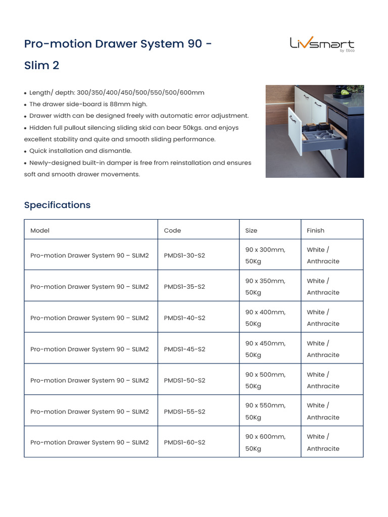 Pro-Motion Slim 2 Drawer System Specs | PDF