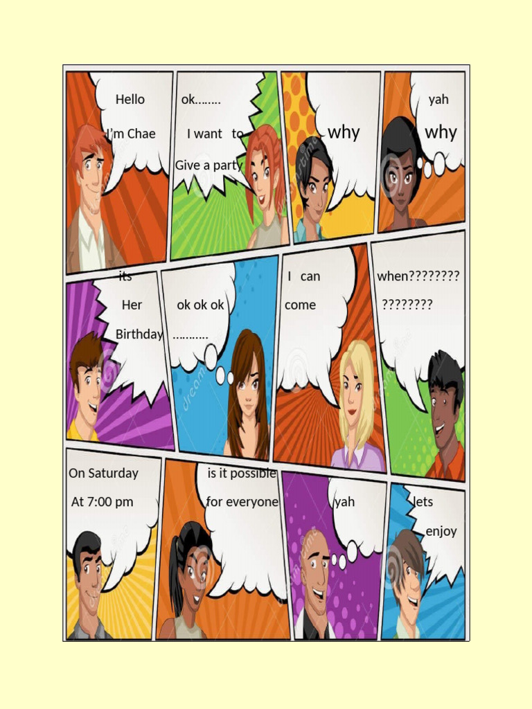 Birthday Party Comic Strip Dialogue | PDF