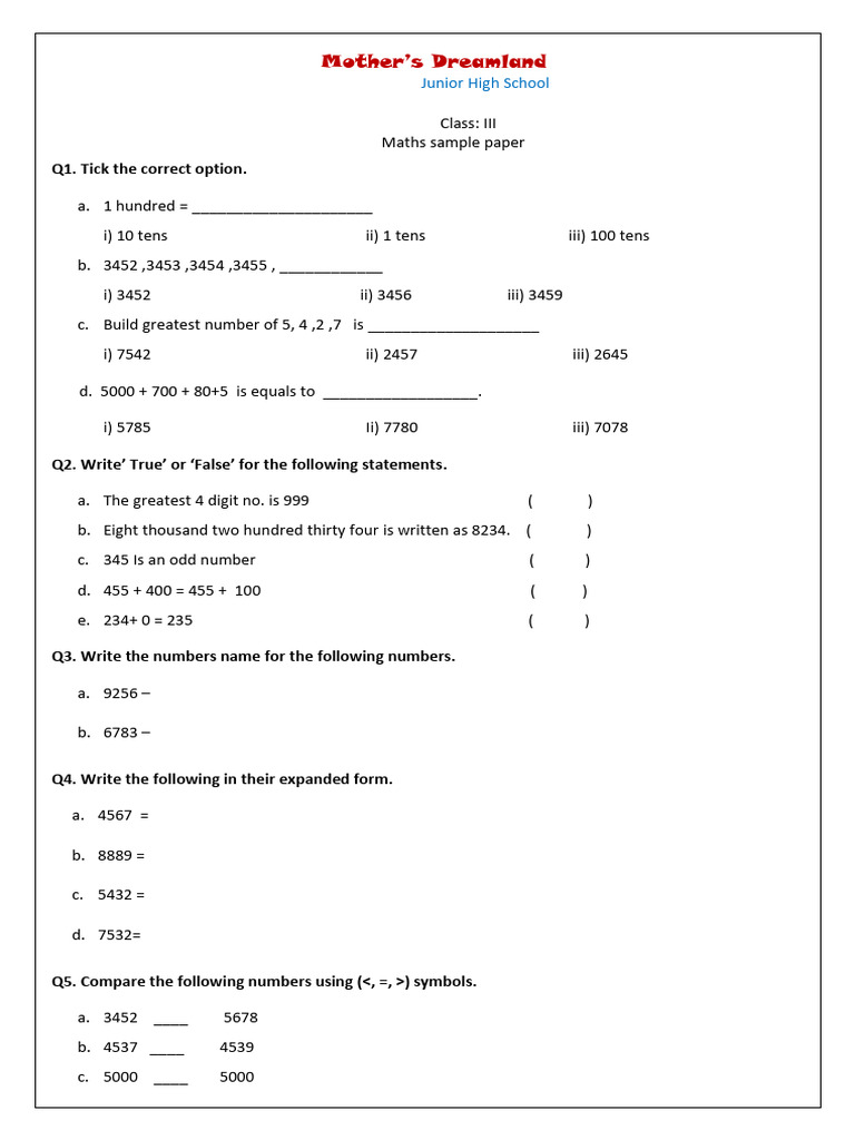 Junior High Maths Sample Paper | PDF | Edible Plants | Vegan Cuisine