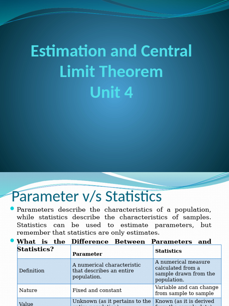 Unit 4 ESTIMATION AND CENTRAL LIMIT THEOREM | PDF | Normal Distribution ...