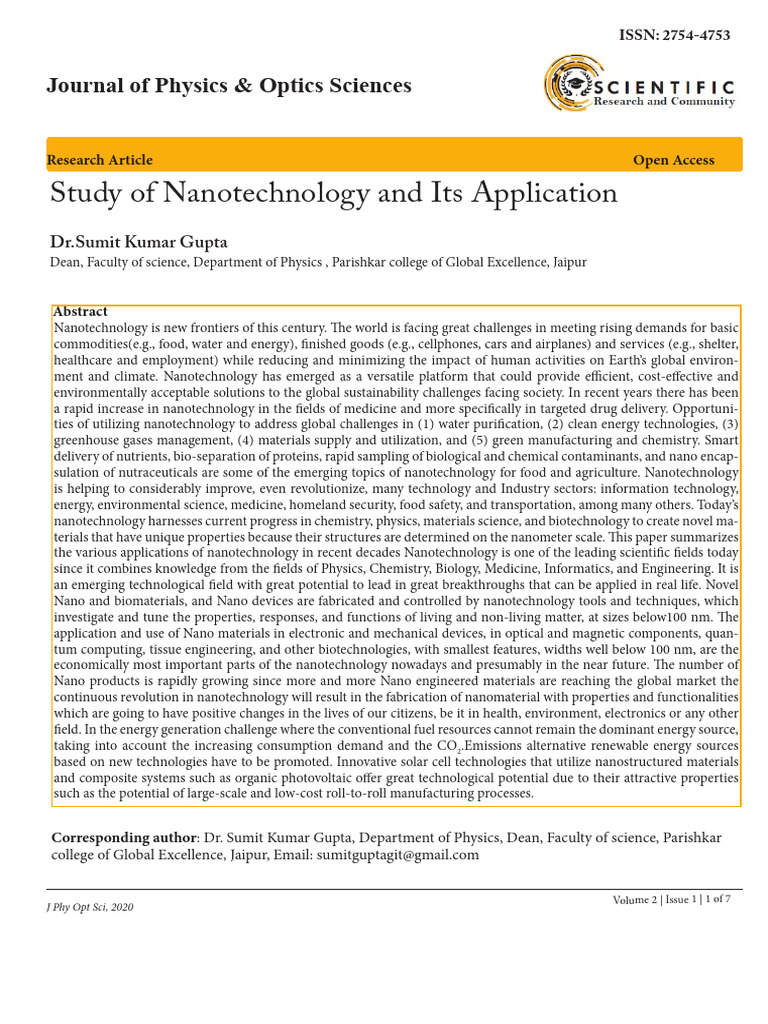Study of Nanotechnology and Its Application | PDF | Nanotechnology ...