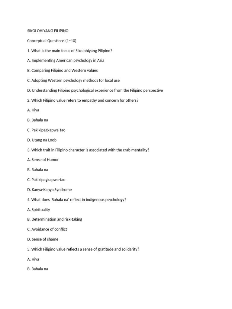 Sikolohiyang Pilipino: Key Concepts & Values | PDF | Psychology ...