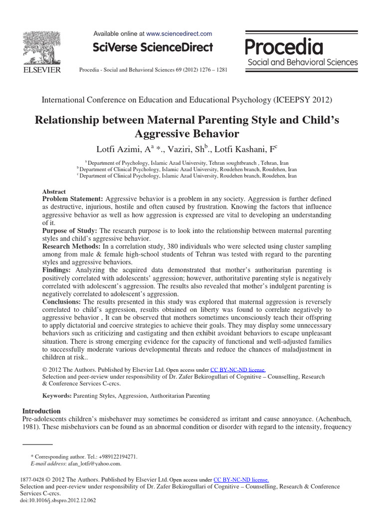 Maternal Parenting and Child Aggression | PDF | Parenting | Aggression