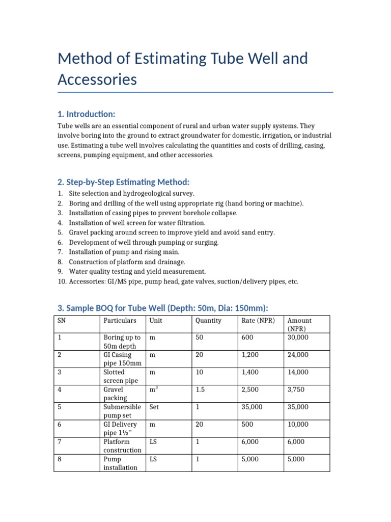 Tube Well Estimation Methodology | PDF | Pump | Hydrogeology