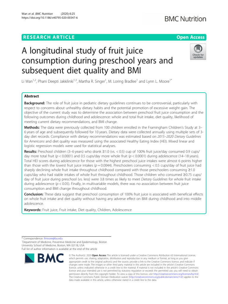A Longitudinal Study of Fruit Juice Consumption During Preschool Years ...
