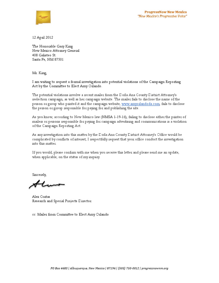 Letter To AG | PDF