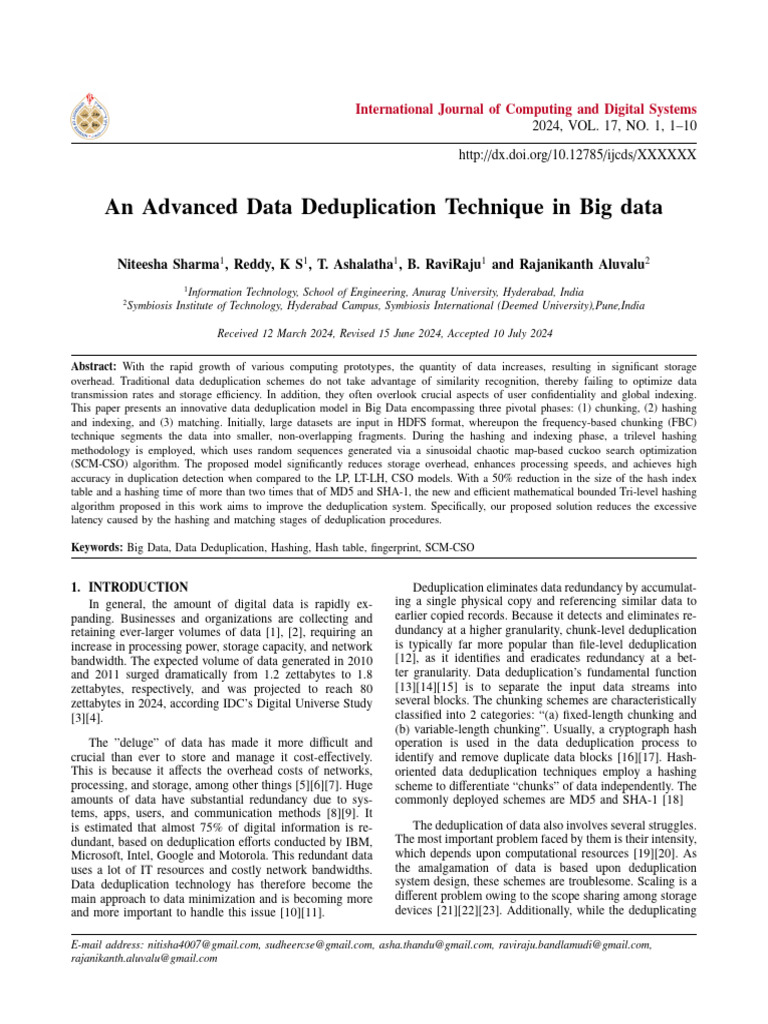 Advanced Data Deduplication in Big Data | PDF | Data | Computer Engineering