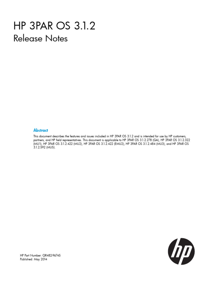 Hpe - c04296046 - HP 3par Os 3.1.2 Mu5 Release Notes | PDF ...