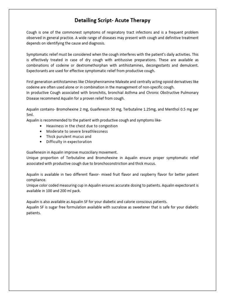 Detailing Script For Respiratory | PDF