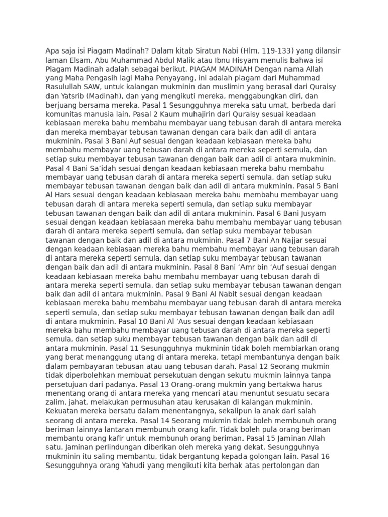 Apa Saja Isi Piagam Madinah | PDF