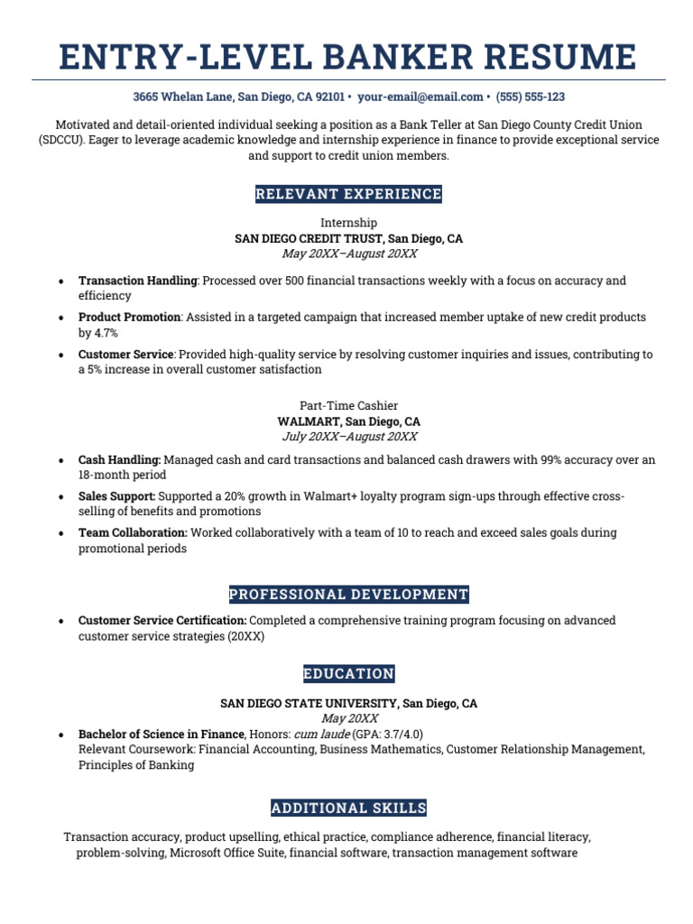 Entry Level Banker Resume Template Elegant | PDF | Business | Economies