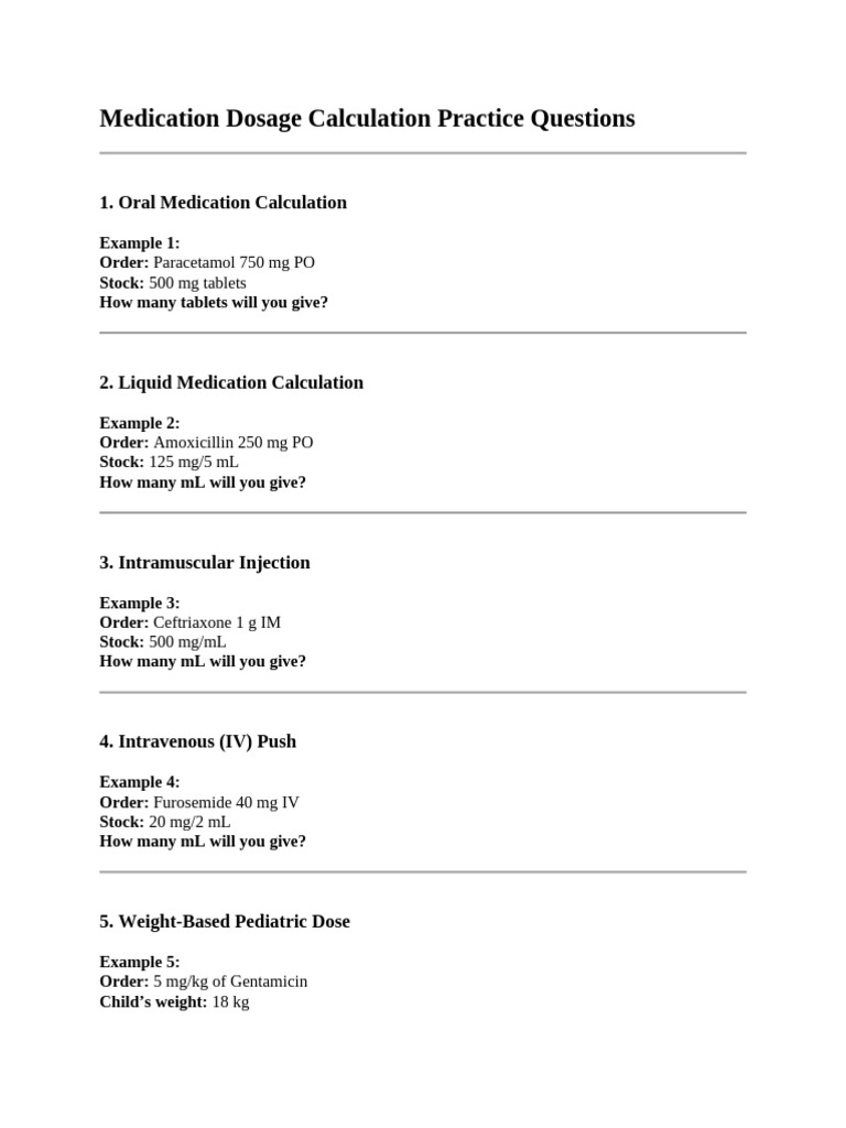 Medication Dosage Calculation Practice | PDF