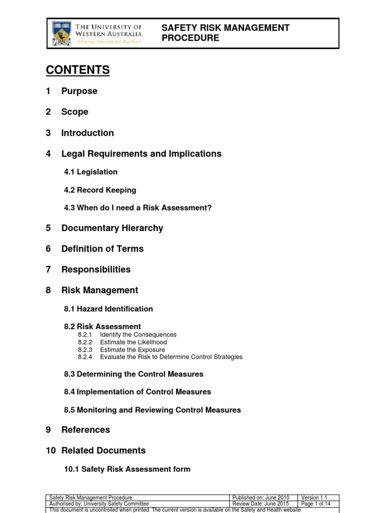 Safety Risk Management Procedure Guide | PDF | Risk Management ...