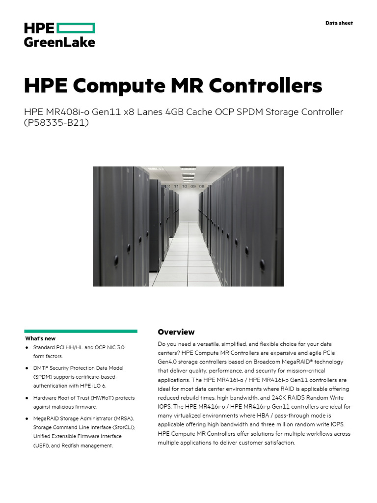 HPE MR408i-o Gen11 Storage Controller | PDF | Computing | Computer ...