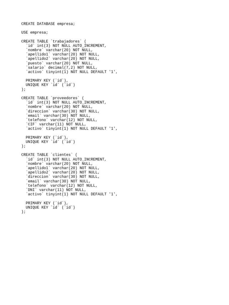 00 - Crear BBDD y Tablas | PDF