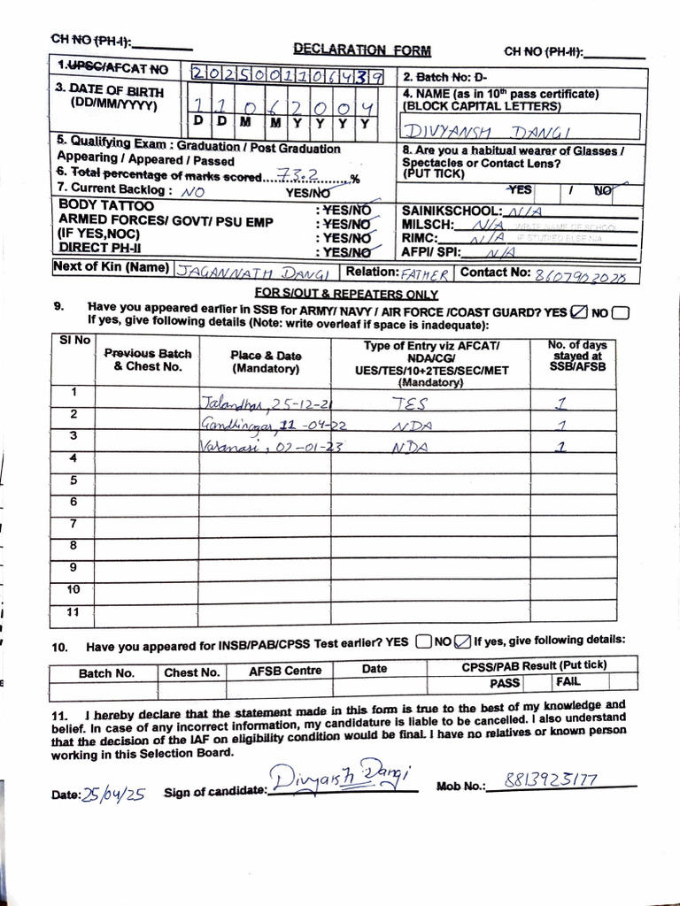 SSB Declaration Form Template | PDF