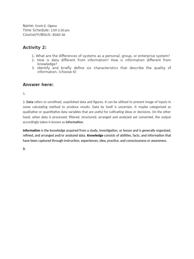 Differences Between Data, Information, and Knowledge | PDF