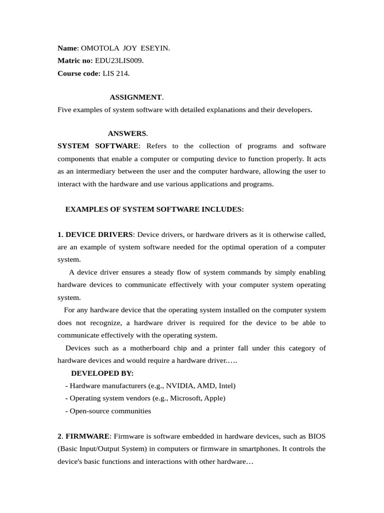 Examples of System Software Explained | PDF | Bios | Operating System
