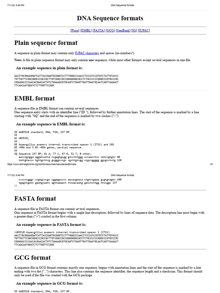 DNA Sequence Formats Overview | PDF | Nucleic Acid Sequence | Genomics