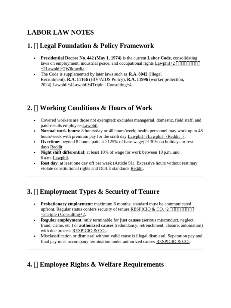 Philippine Labor Law Overview 2024 | PDF | Labour Law | Employment