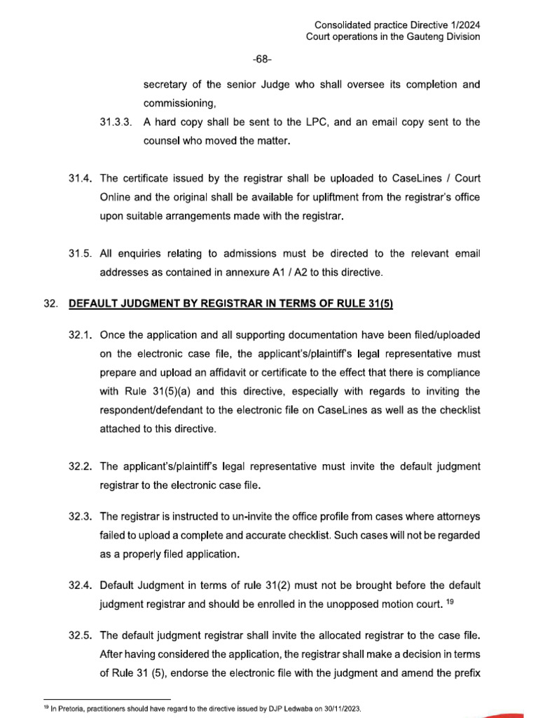 HC Directive Rule 31 (5) Defaults | PDF