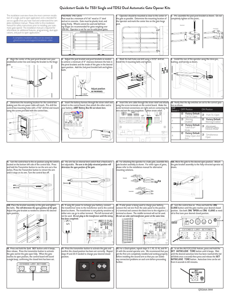 Ghost Controls Gate Opener Quickstart Guide | PDF