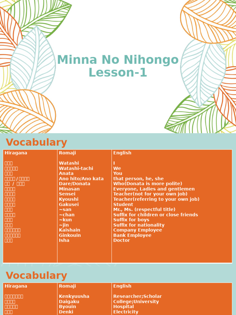 MINNA NO NIHONGO Lesson 1 | PDF