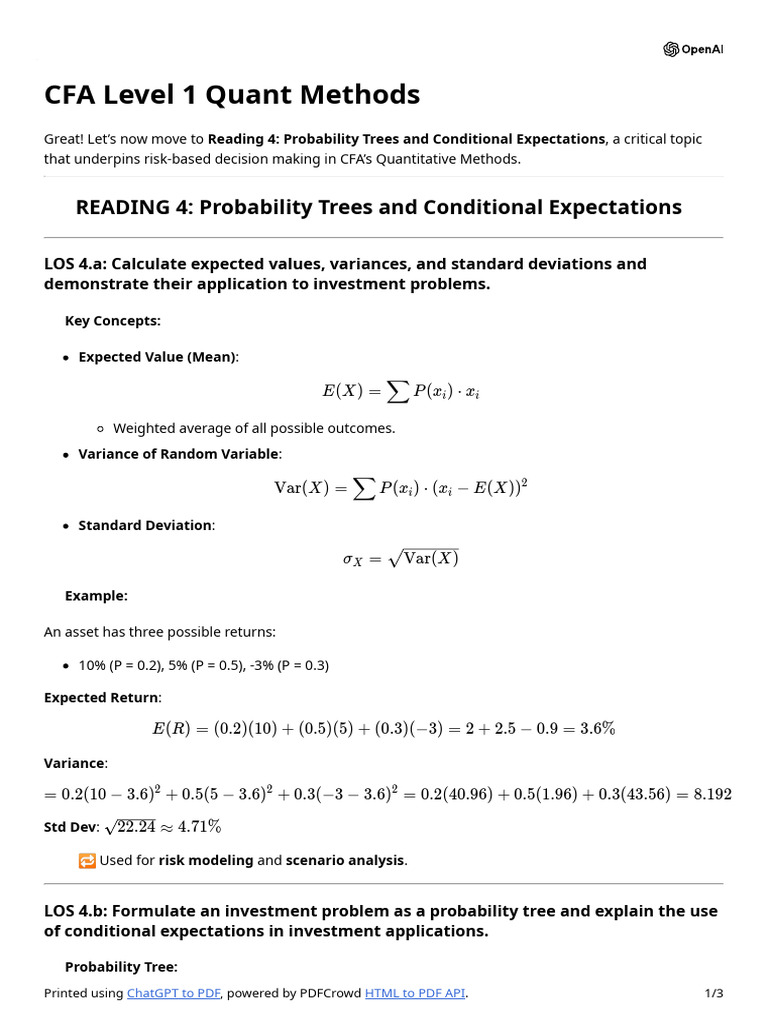 Probability Trees & Conditional Expectations | PDF | Variance ...