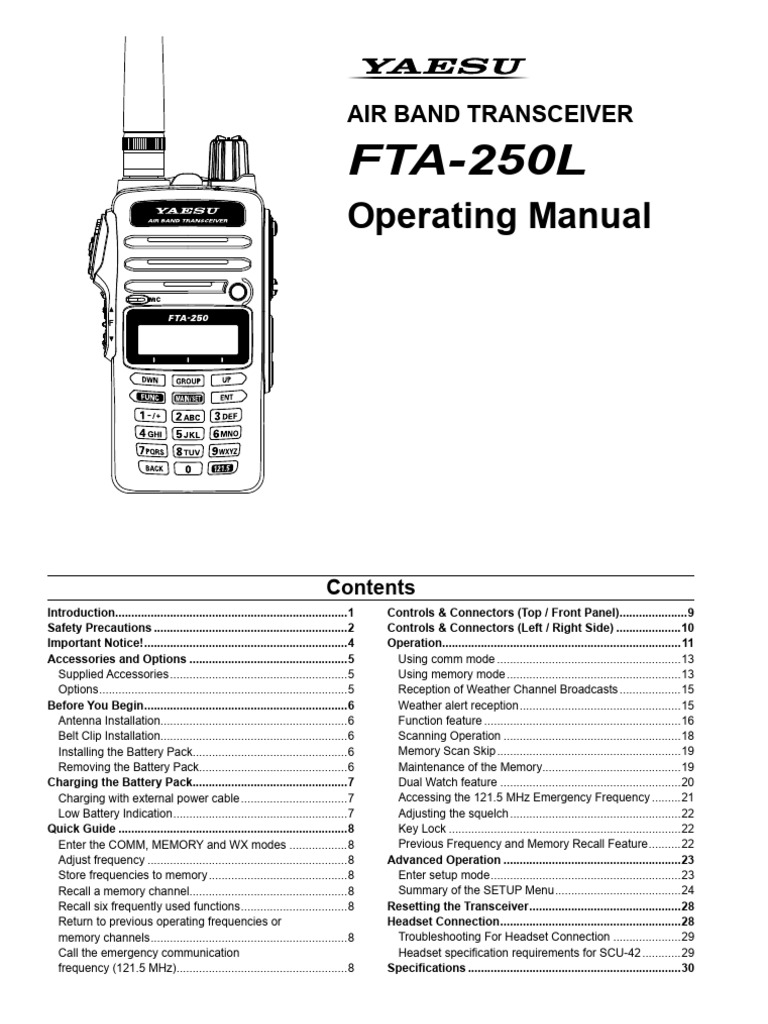 FTA-250L Operating Manual | PDF | Radio | Battery Charger