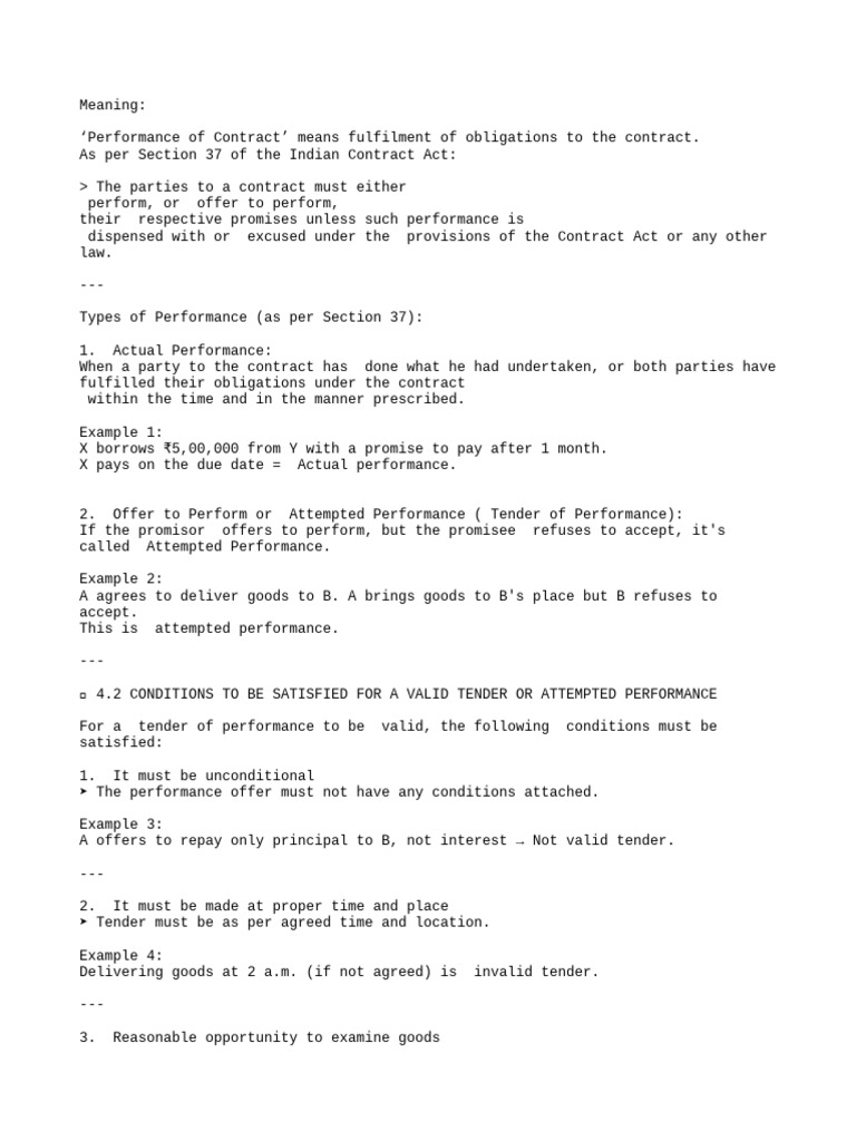 Contract Performance and Tender Explained | PDF | Private Law ...