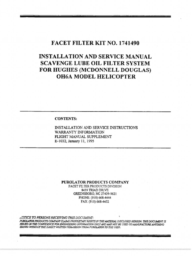 Facet Scavenge Oil Filter Manual | PDF | Screw | Mechanical Engineering