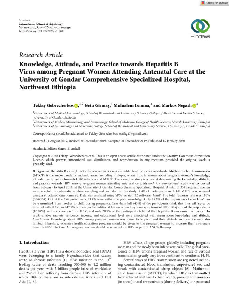 International Journal of Hepatology - 2020 - Gebrecherkos - Knowledge ...