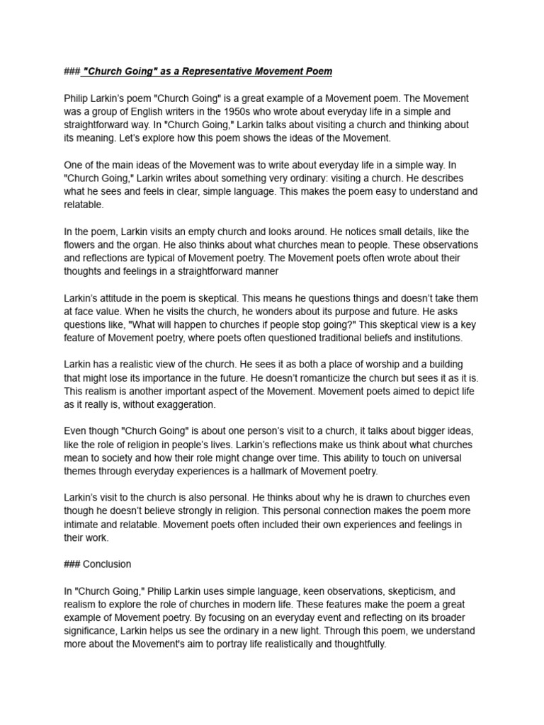 Church Going - As A Representative Movement Poem | PDF | Poetry ...