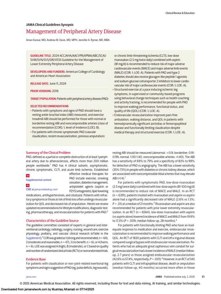 PAD Management Guidelines 2024 | PDF | Angiology | Medical Specialties